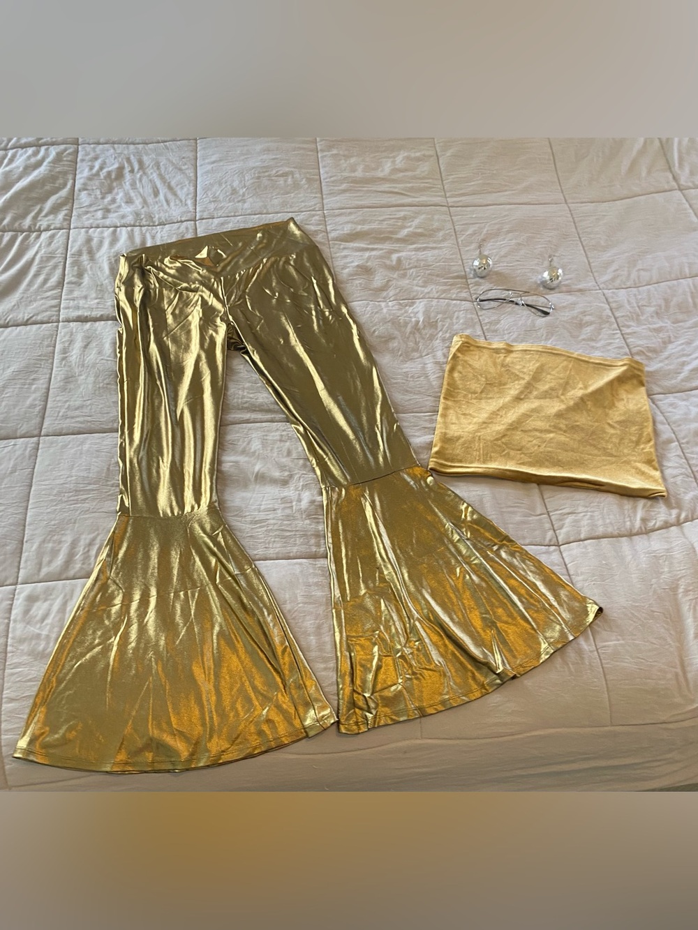 Suitsupply Metallic Gold Flare Pants - Shimmer Bell-Bottoms